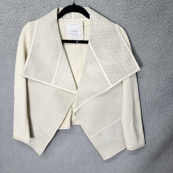PINKO TAG Women's Size 4 Lamb Leather  Cream Lapel Jacket Blazer - Picture 1 of 11